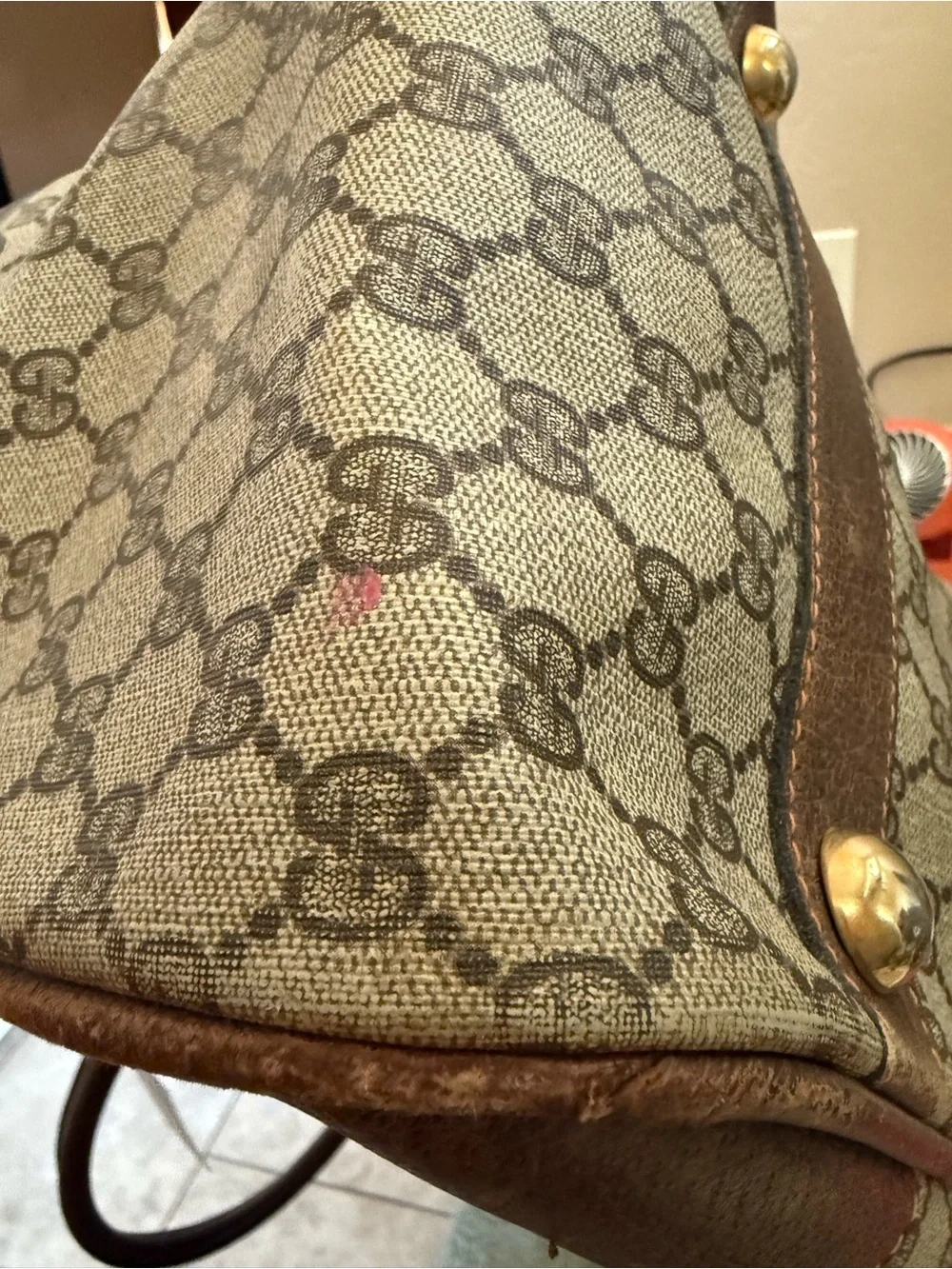 Gucci Beige and Brown GG Monogram Top-Handle Tote restoration project
